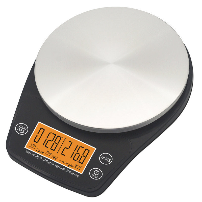 Multifunction LCD Digital Hand Drip Coffee Scale Kitchen Food Scale displaying weight and timer on LCD screen.