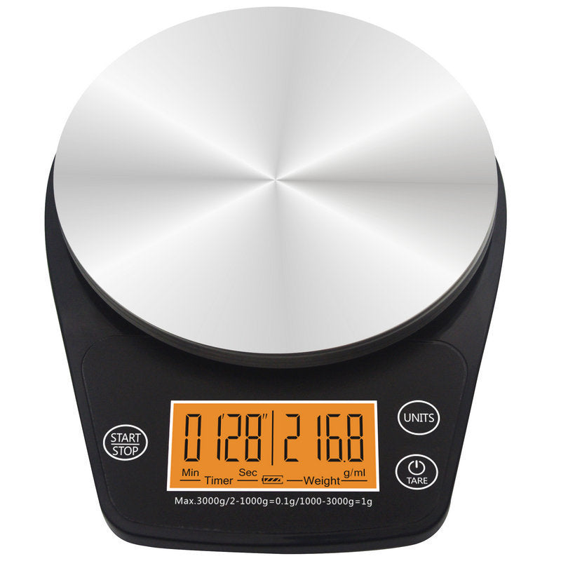 Multifunction LCD Digital Hand Drip Coffee Scale Kitchen Food Scale with LCD display and timer settings.